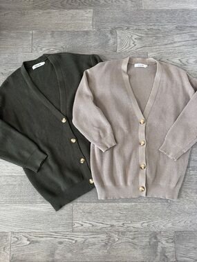 🌼CARACILIA🌼 Bundle Oversized V-Neck Ribbed Cardigan, Taupe and Olive